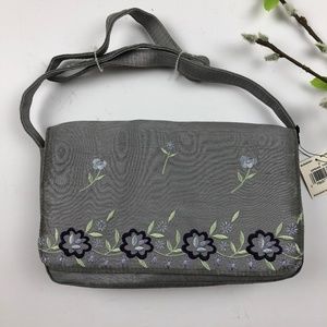NEW Liz Claiborne Embroidered Purse Silver Floral